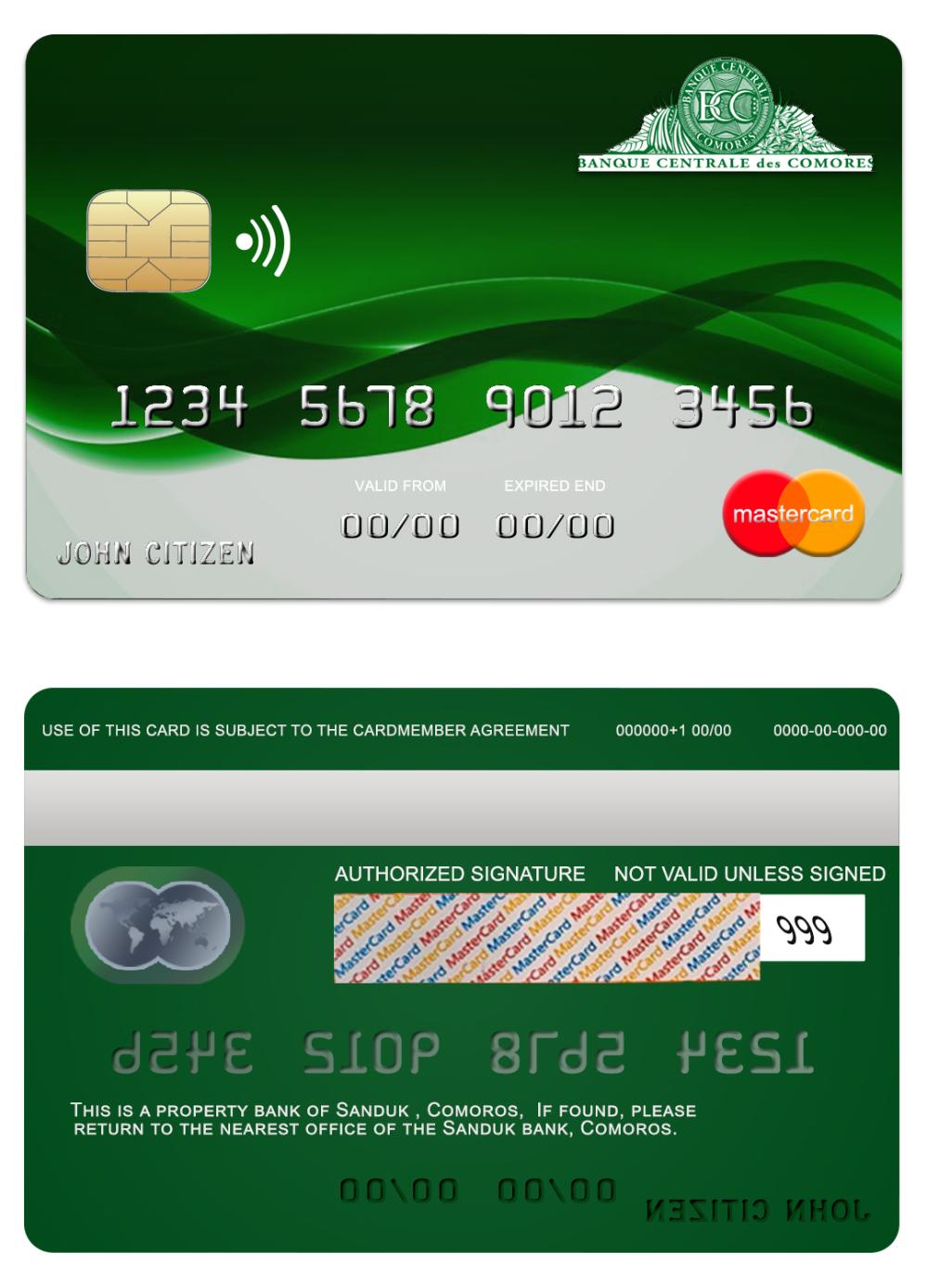 Download Comoros Sanduk  bank  mastercard Photoshop template